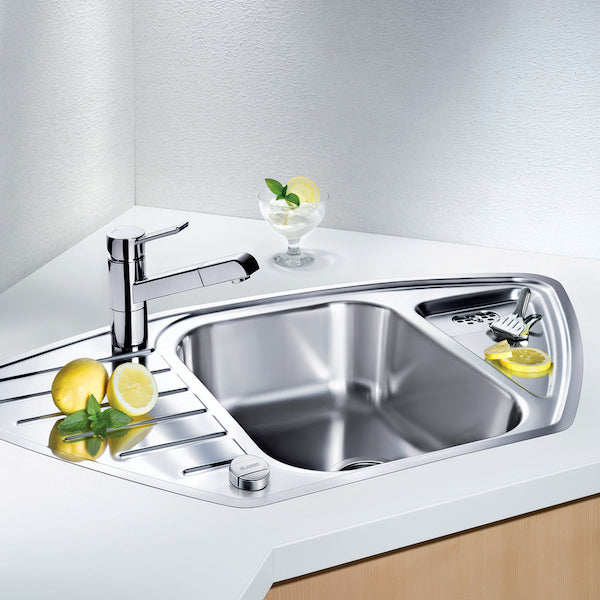 Inox sudopera Blanco LANTOS 9 E-IF sa podizačem čepa + drvena daska - 930x510x170