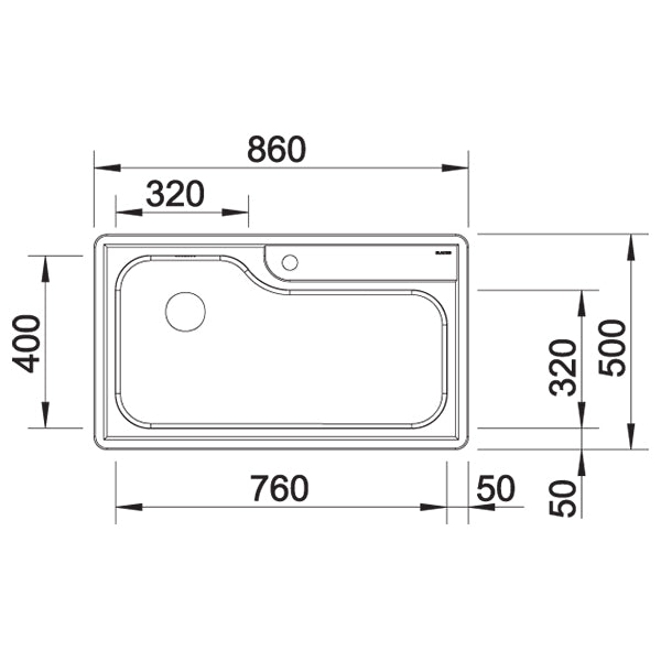 Inox sudopera Blanco PLENTA 9 + drvena daska - 860x500x210