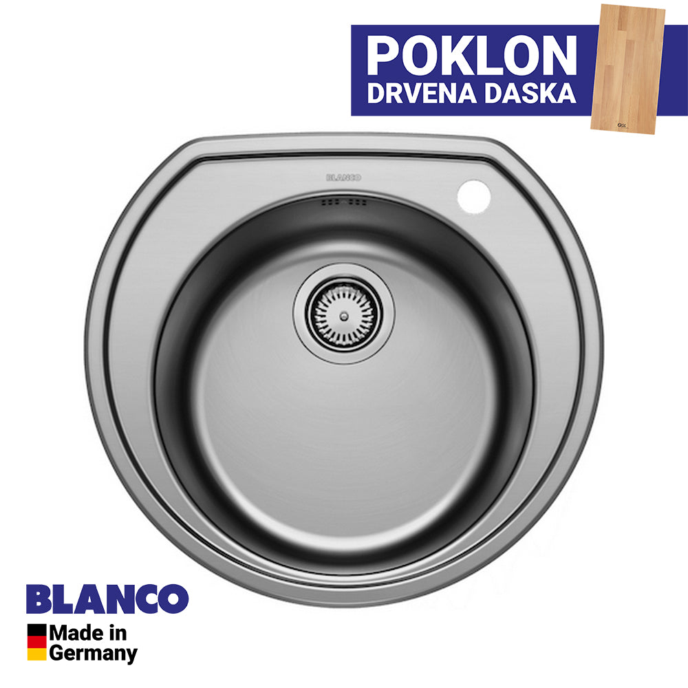 Inox sudopera Blanco RONDOVAL + drvena daska - 535x490x180