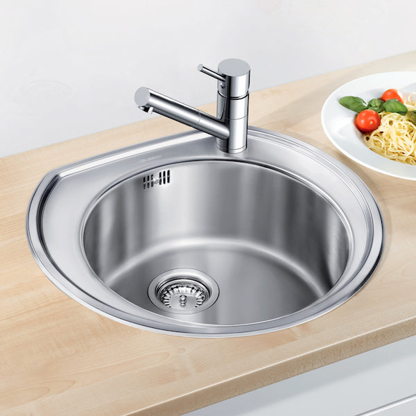 Inox sudopera Blanco RONDOVAL + drvena daska - 535x490x180