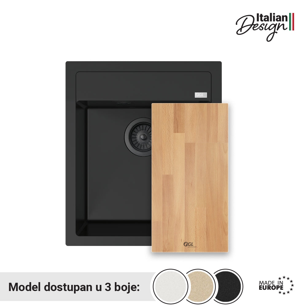 Granitna sudopera GL ANKONA 1k + drvena daska - 435x515x185