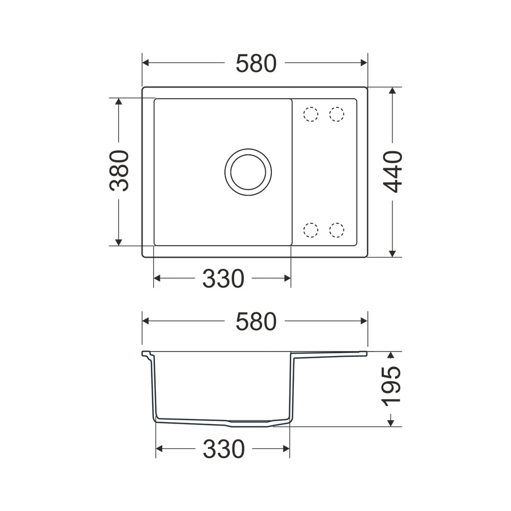 Granitna sudopera GL ANKONA 1ko - 580x440x195