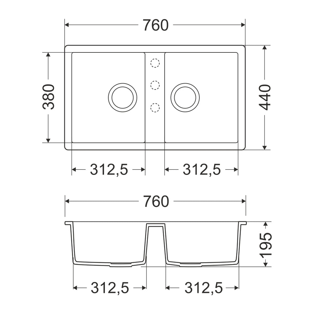 Granitna sudopera GL ANKONA 2k - 760x440x195