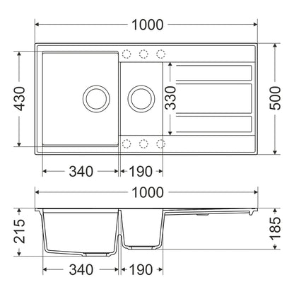 Granitna sudopera GL VERONA 1.5ko - 1000x500x215