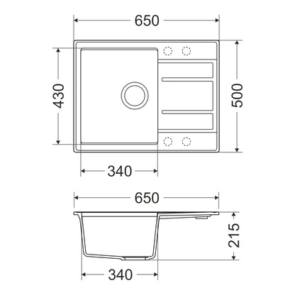 Granitna sudopera GL VERONA 1ko - 650x500x215