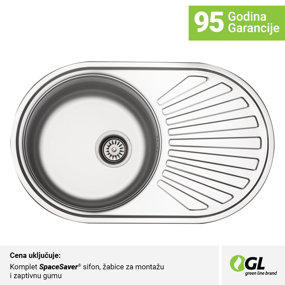 Inox sudopera GL Light RONDA 1ko - 785x485x170 - MAT 304/0.6