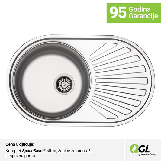 Inox sudopera GL Light RONDA 1ko - 785x485x170 - MAT 304/0.6