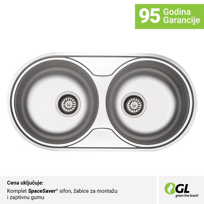 Inox sudopera GL Light RONDA 2k - 835x435x145 - MAT 304/0.6