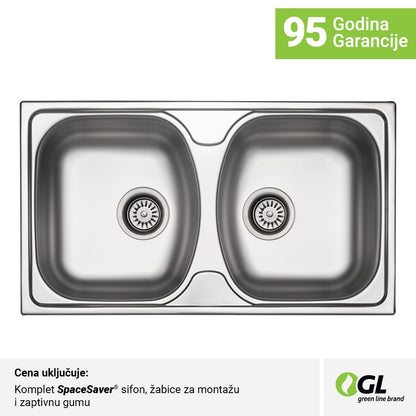 Inox sudopera GL Light VALENSIJA 2k - 790x450x170 - MAT 304/0.6