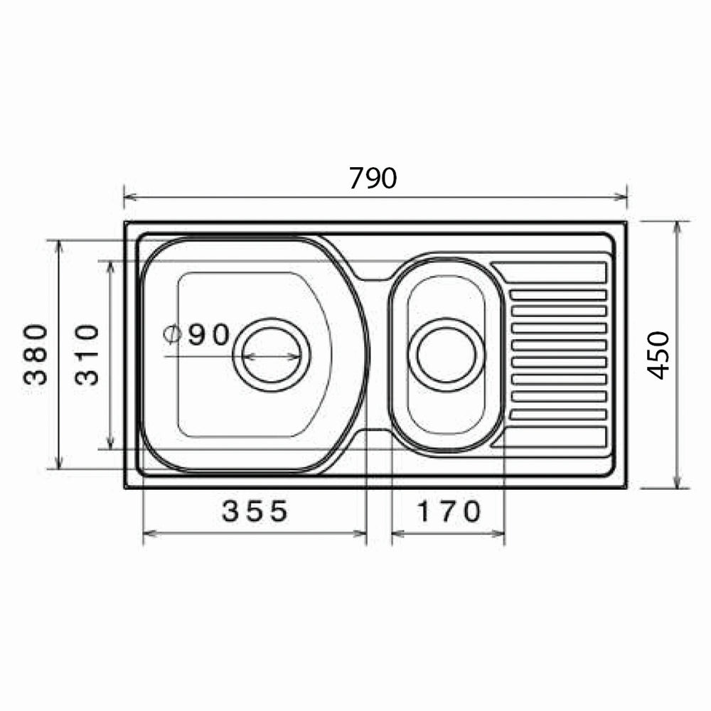 Inox sudopera GL Light VALENSIJA 1.5ko - 790x450x140 - MAT 304/0.6