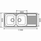 Inox sudopera GL Light VALENSIJA 2ko - 1160x500x160 - MAT 304/0.6
