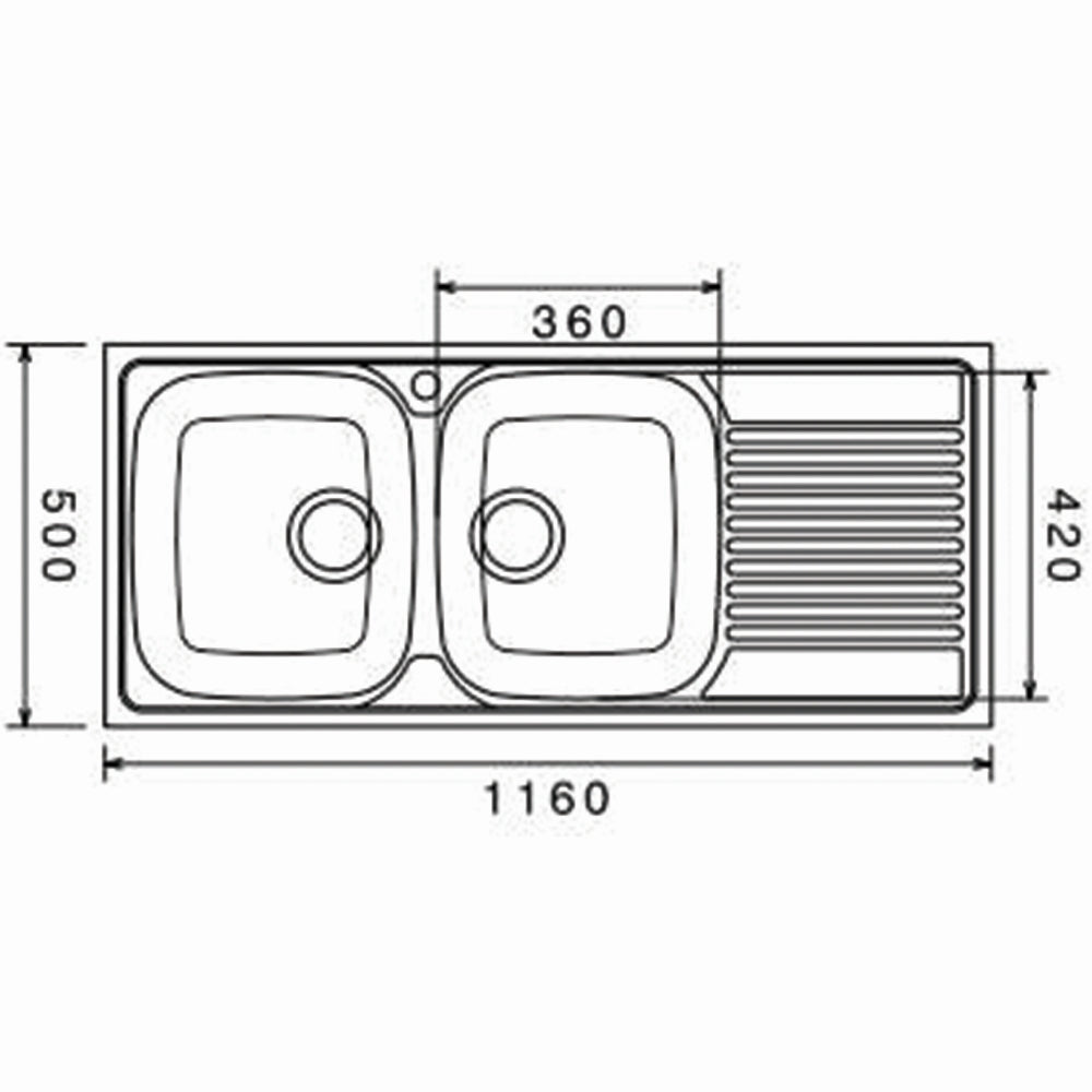 Inox sudopera GL Light VALENSIJA 2ko - 1160x500x160 - MAT 304/0.6