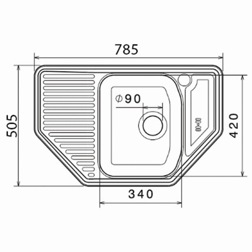 Inox sudopera GL Light VALENSIJA U1ko - 785x505x150 - MAT 304/0.6