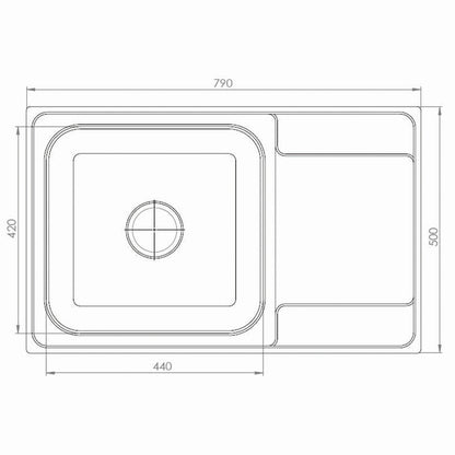 Inox sudopera GL Light MALAGA 1ko - 790x500x170 - MAT 304/0.7