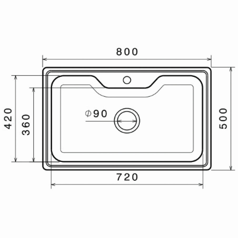 Inox sudopera GL Light BILBAO 1k - 800x500x210 - MAT 304/0.7