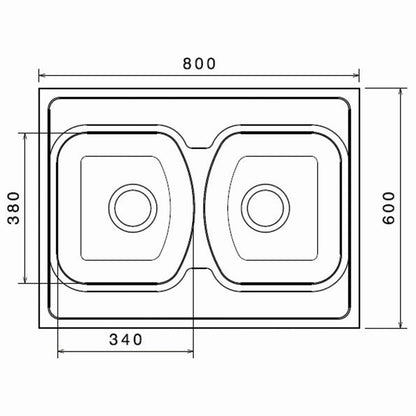 Inox sudopera GL Light Nasadna OVIEDO 2k - 800x600x140 - MAT 201/0.5