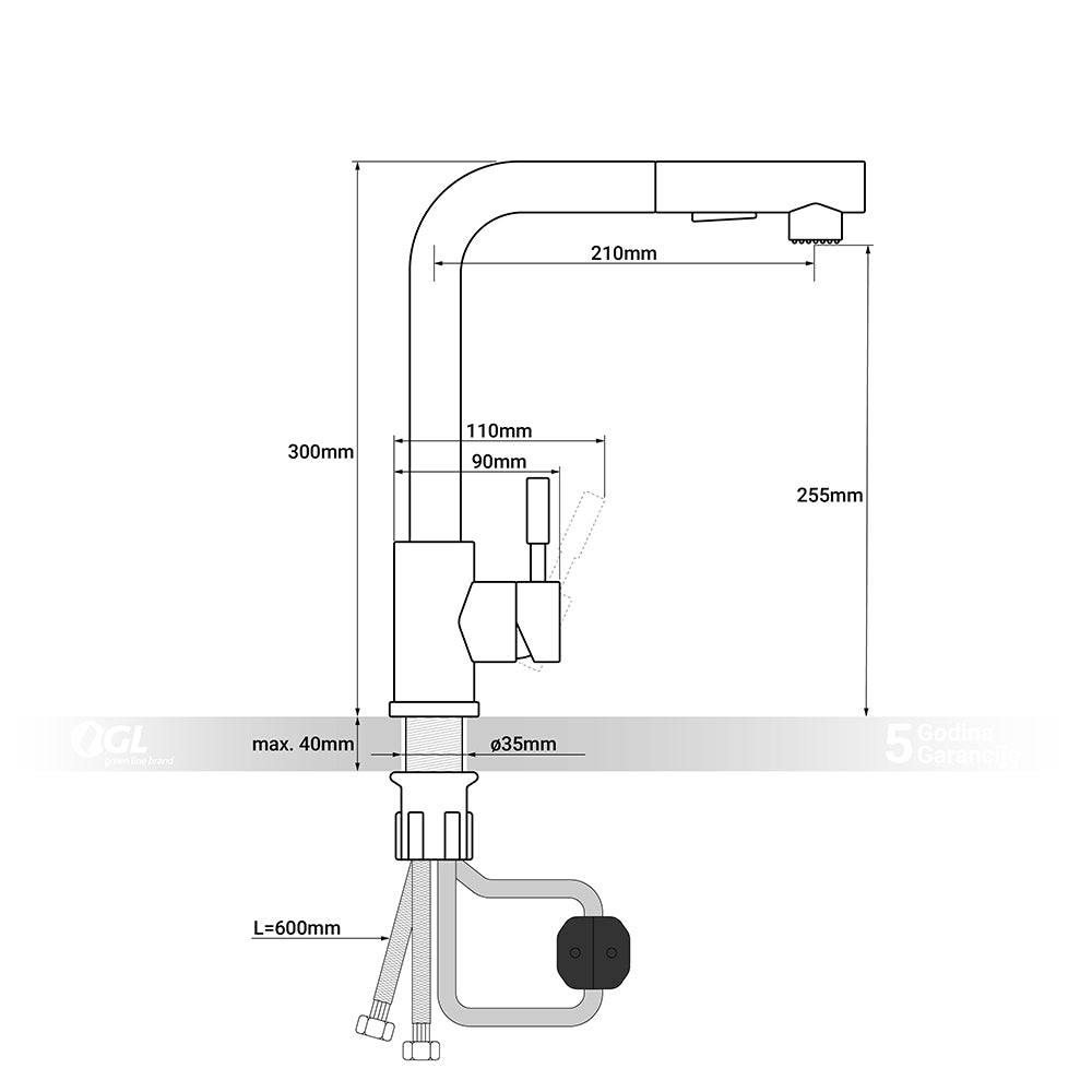 Kuhinjska slavina GL KAN sa izvlačnim tušem