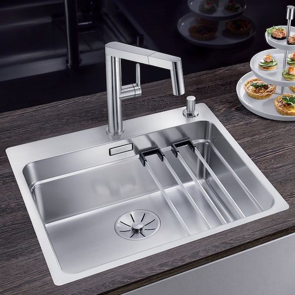 Inox sudopera Blanco ETAGON 500-IF/A sa podizačem čepa + pribor + drvena daska - 540x500x190