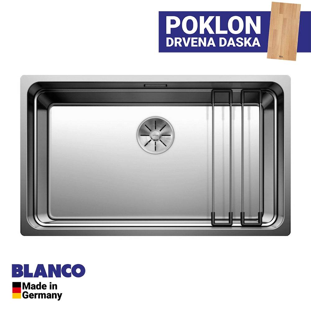 Inox sudopera Blanco ETAGON 700-IF + pribor + drvena daska - 740x440x190
