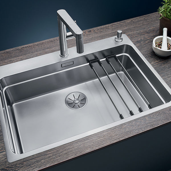 Inox sudopera Blanco ETAGON 700-IF/A sa podizačem čepa + pribor + drvena daska - 740x500x190