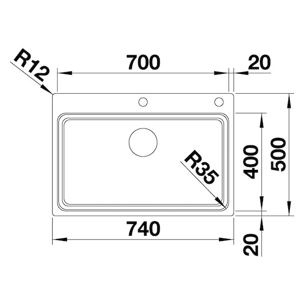 Inox sudopera Blanco ETAGON 700-IF/A sa podizačem čepa + pribor + drvena daska - 740x500x190
