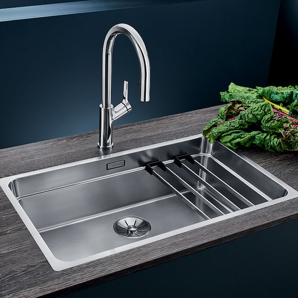 Inox sudopera Blanco ETAGON 700-IF + pribor + drvena daska - 740x440x190