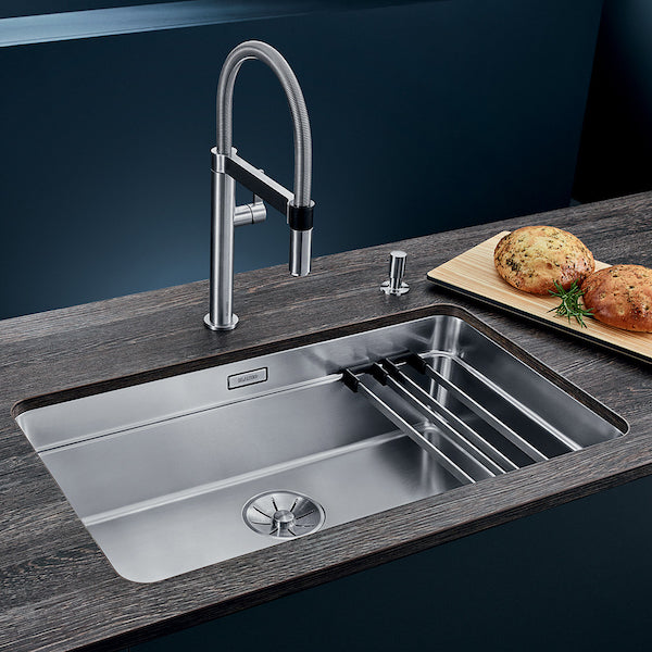 Inox sudopera Blanco ETAGON 700-U + pribor + drvena daska - 700x400x190