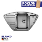 Inox sudopera Blanco LANTOS 9 E-IF sa podizačem čepa + drvena daska - 930x510x170