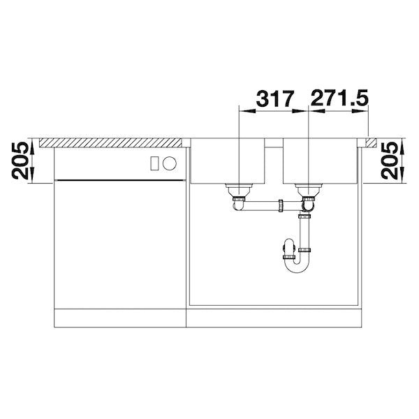 Inox sudopera Blanco LEMIS 8-IF + drvena daska - 860x500x205