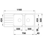 Inox sudopera Blanco LEMIS 8 S-IF + drvena daska - 1160x500x205