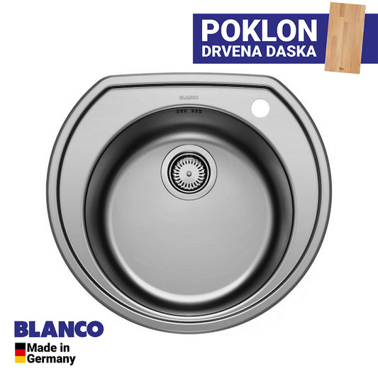 Inox sudopera Blanco RONDOVAL + drvena daska - 535x490x180