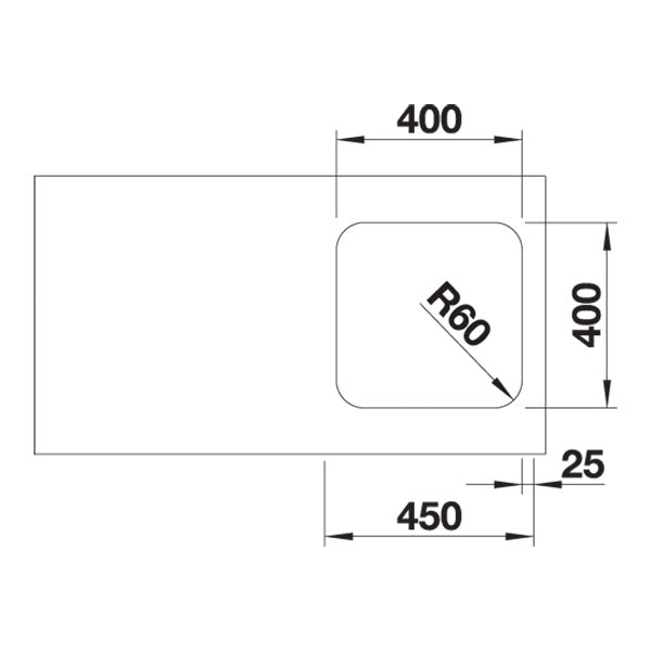 Inox sudopera Blanco SUPRA 400-U + drvena daska - 400x400x175