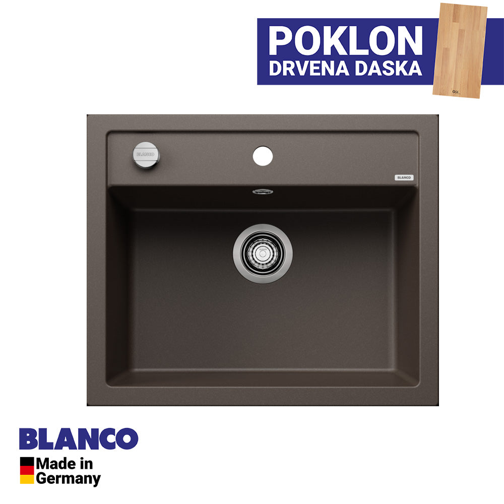 Granitna sudopera Blanco Silgranit DALAGO 6  sa podizačem čepa + drvena daska - 615x510x190