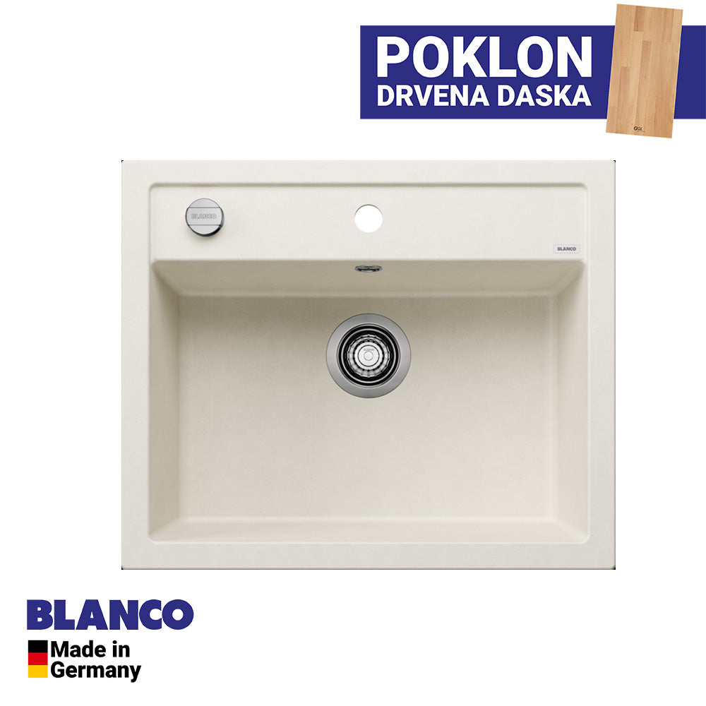 Granitna sudopera Blanco Silgranit DALAGO 6  sa podizačem čepa + drvena daska - 615x510x190