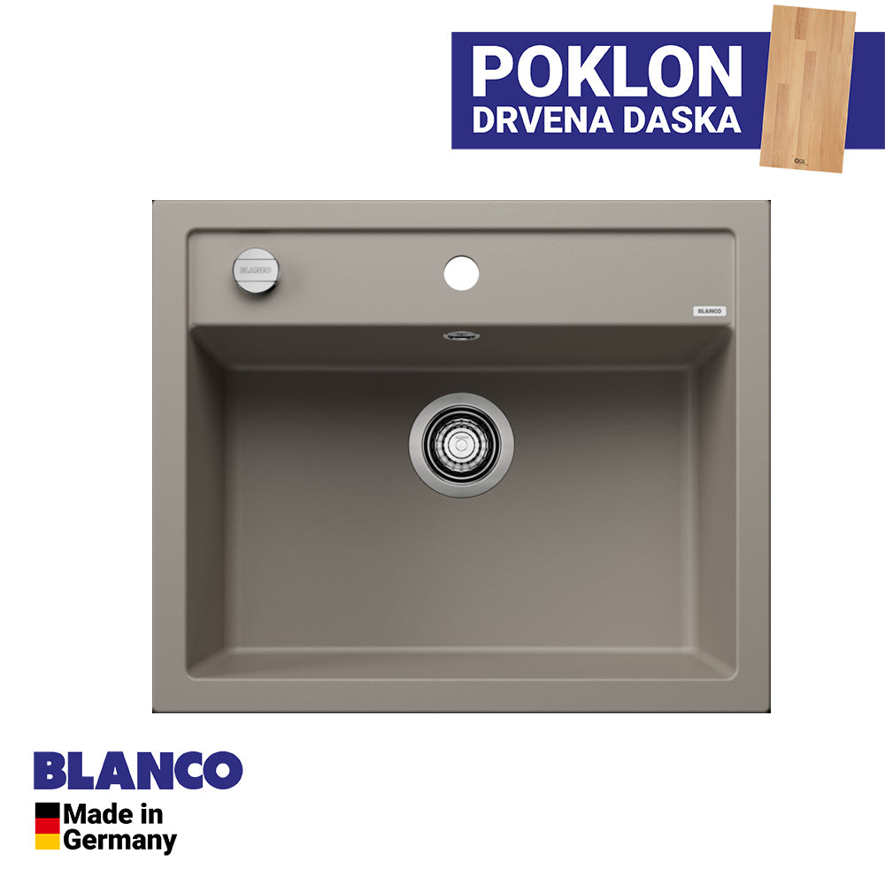 Granitna sudopera Blanco Silgranit DALAGO 6  sa podizačem čepa + drvena daska - 615x510x190