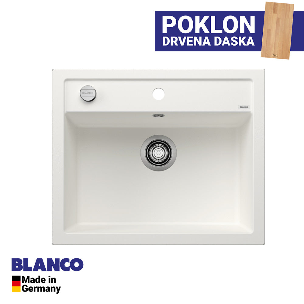 Granitna sudopera Blanco Silgranit DALAGO 6  sa podizačem čepa + drvena daska - 615x510x190