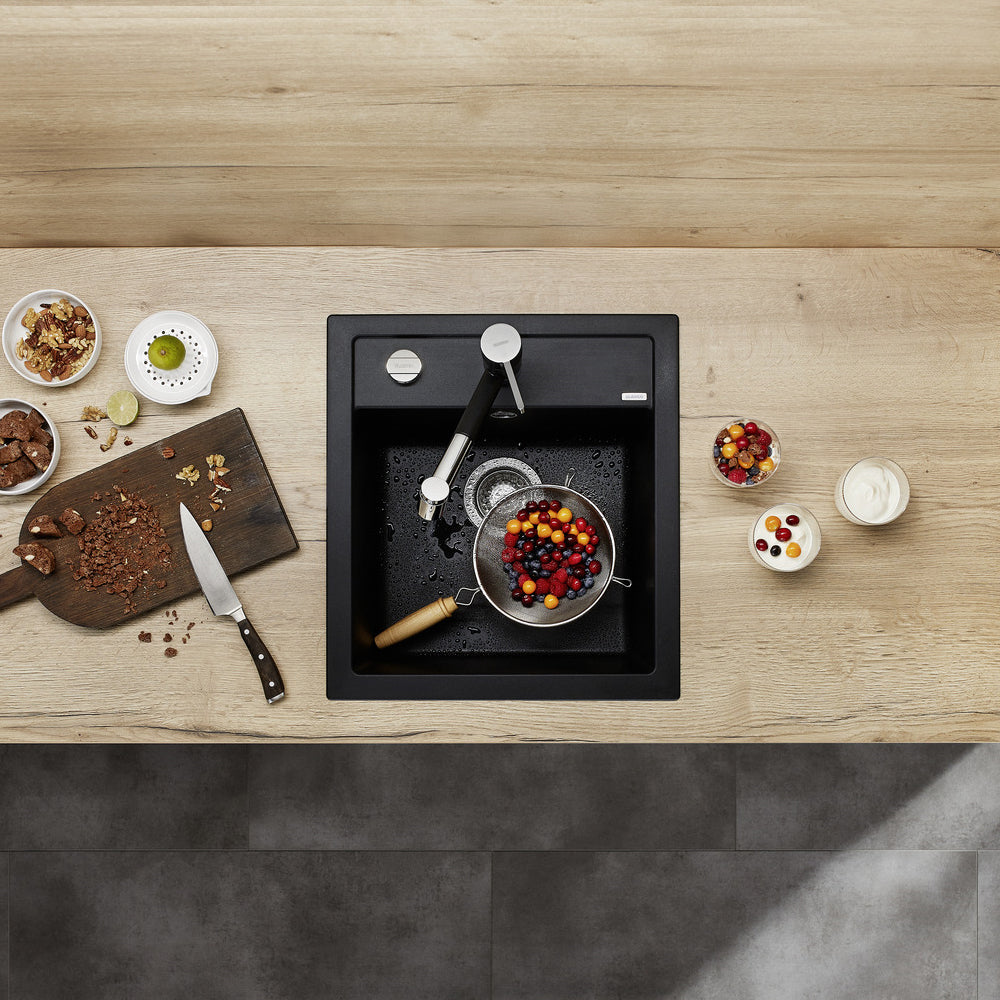 Granitna sudopera Blanco Silgranit DALAGO 45  sa podizačem čepa + drvena daska - 465x510x190