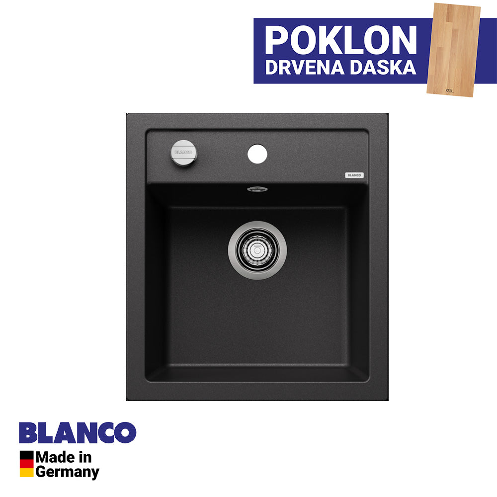 Granitna sudopera Blanco Silgranit DALAGO 45  sa podizačem čepa + drvena daska - 465x510x190