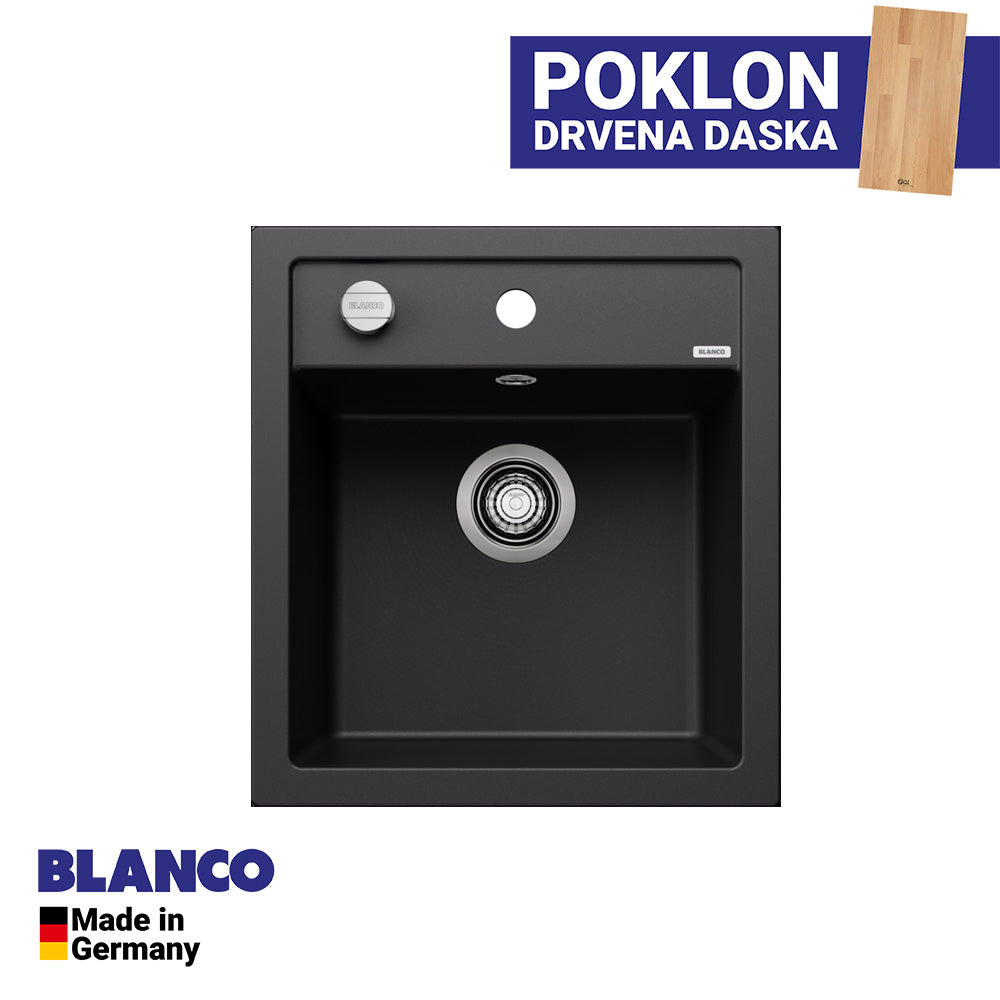 Granitna sudopera Blanco Silgranit DALAGO 45  sa podizačem čepa + drvena daska - 465x510x190