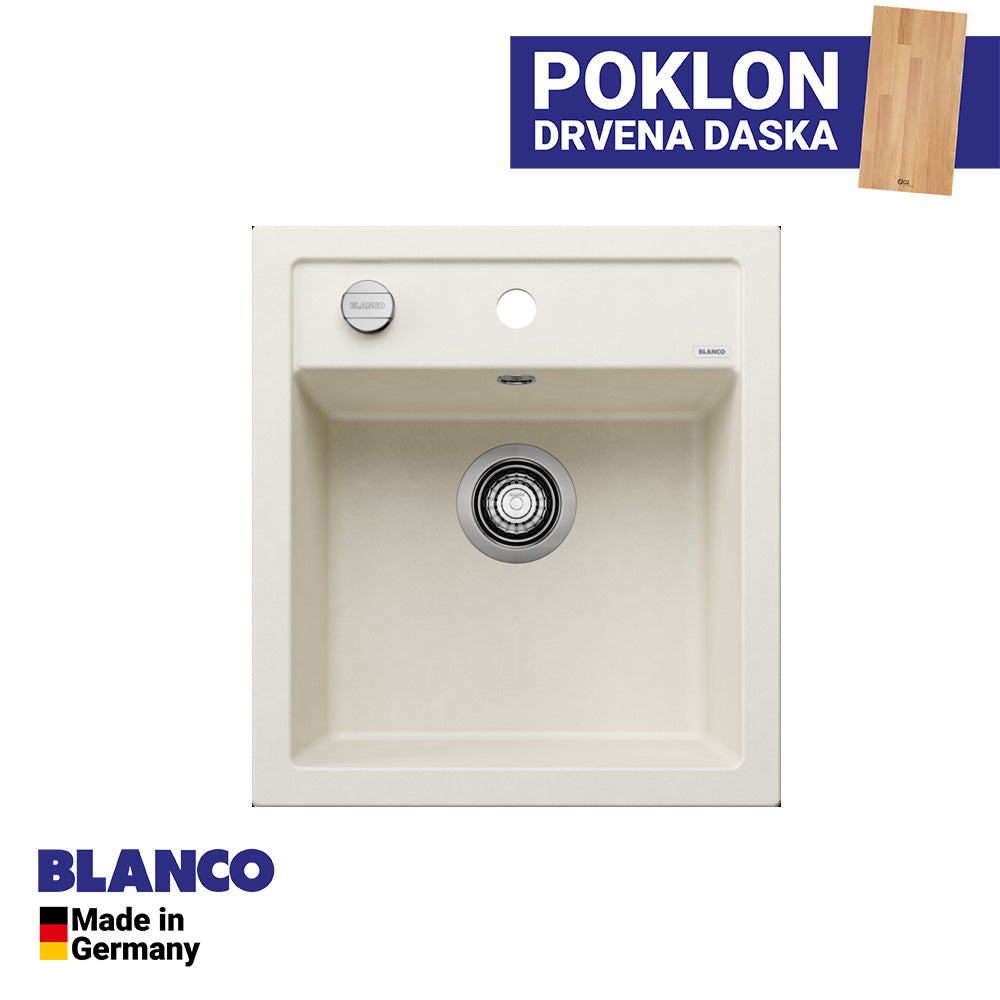 Granitna sudopera Blanco Silgranit DALAGO 45  sa podizačem čepa + drvena daska - 465x510x190