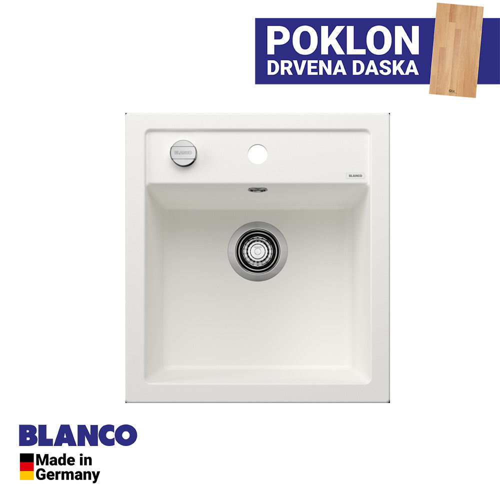 Granitna sudopera Blanco Silgranit DALAGO 45  sa podizačem čepa + drvena daska - 465x510x190