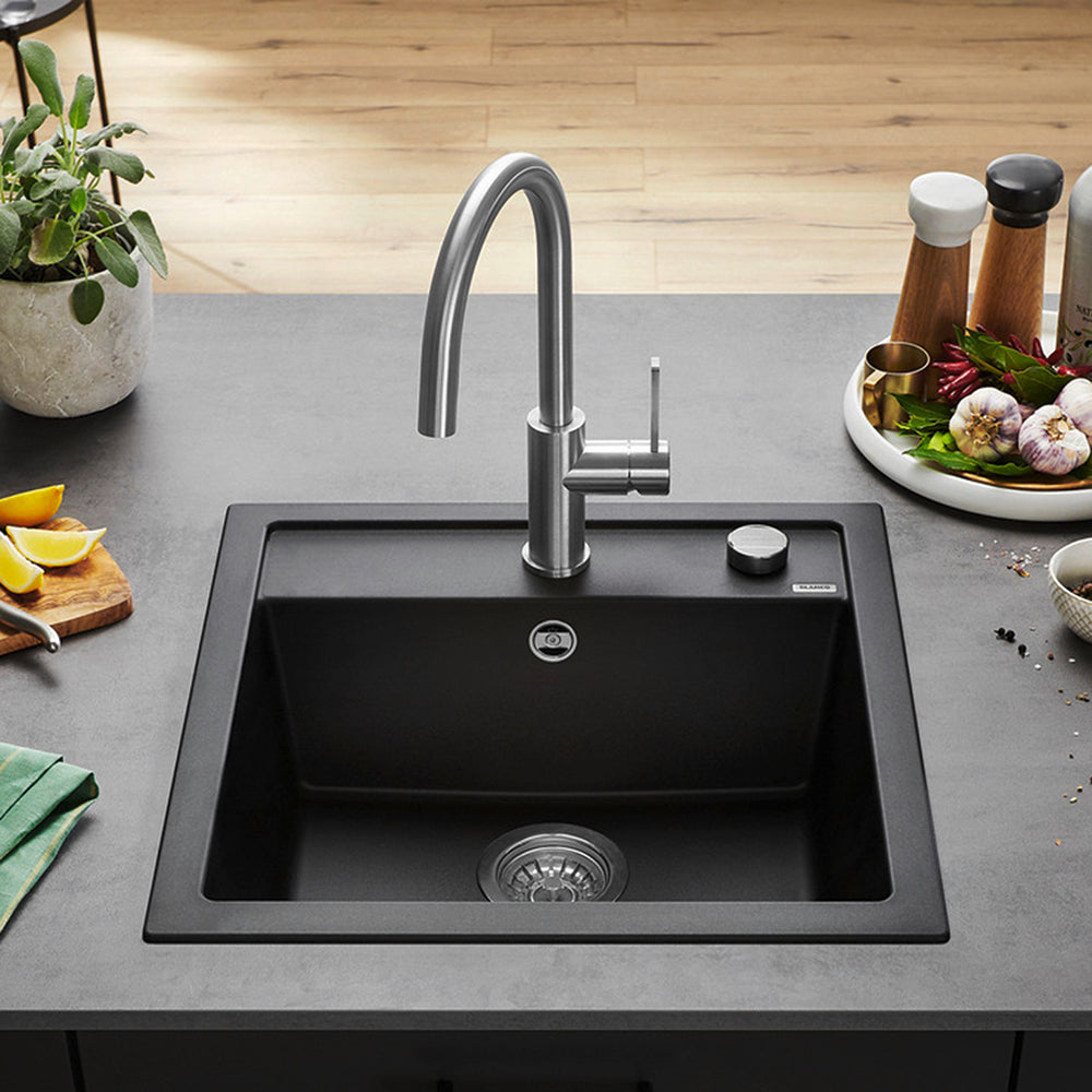 Granitna sudopera Blanco Silgranit DALAGO 5  sa podizačem čepa + drvena daska - 515x510x190