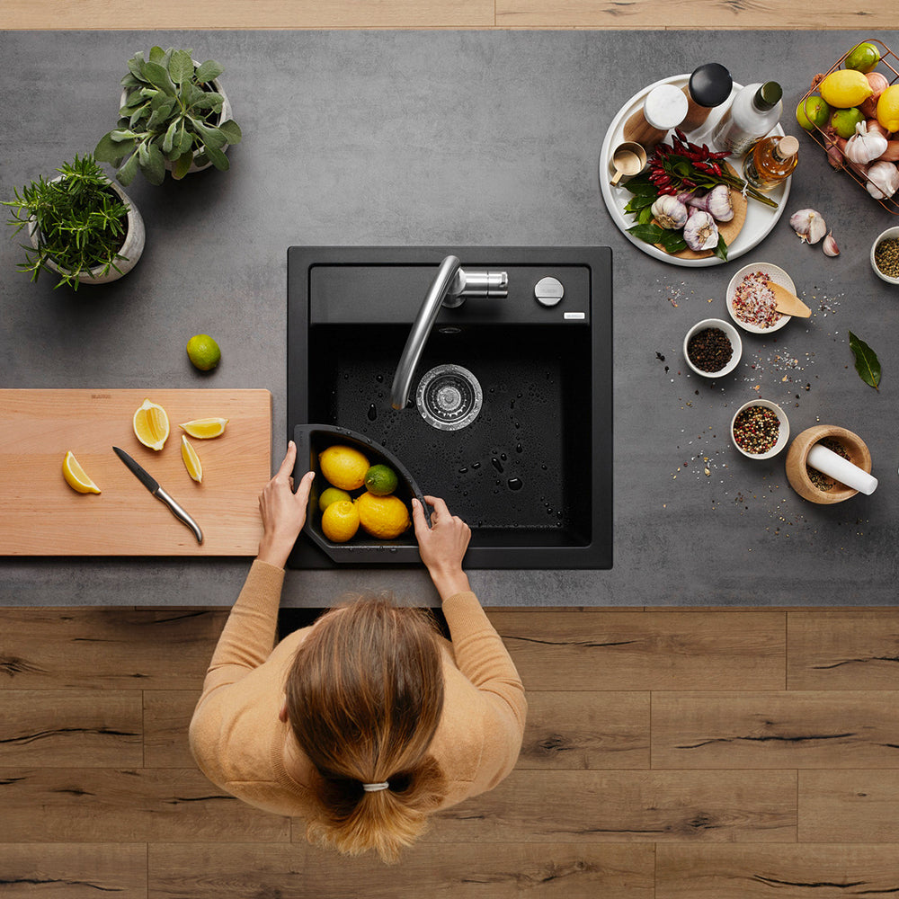 Granitna sudopera Blanco Silgranit DALAGO 5  sa podizačem čepa + drvena daska - 515x510x190