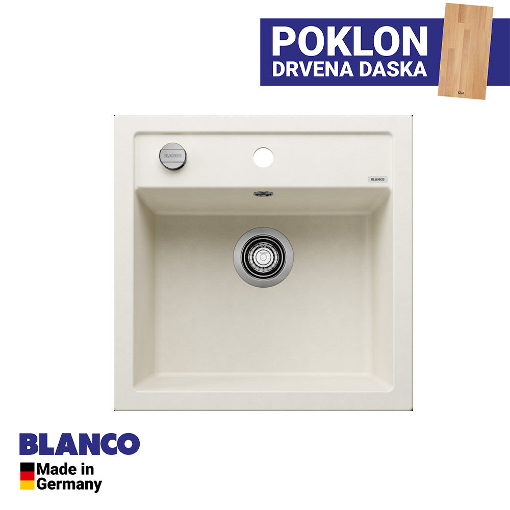 Granitna sudopera Blanco Silgranit DALAGO 5  sa podizačem čepa + drvena daska - 515x510x190