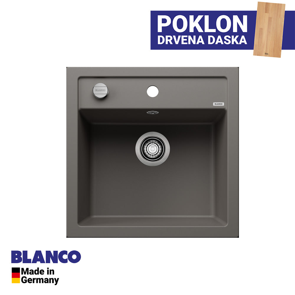 Granitna sudopera Blanco Silgranit DALAGO 5  sa podizačem čepa + drvena daska - 515x510x190