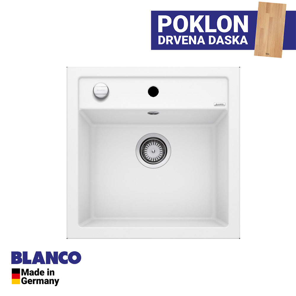 Granitna sudopera Blanco Silgranit DALAGO 5  sa podizačem čepa + drvena daska - 515x510x190