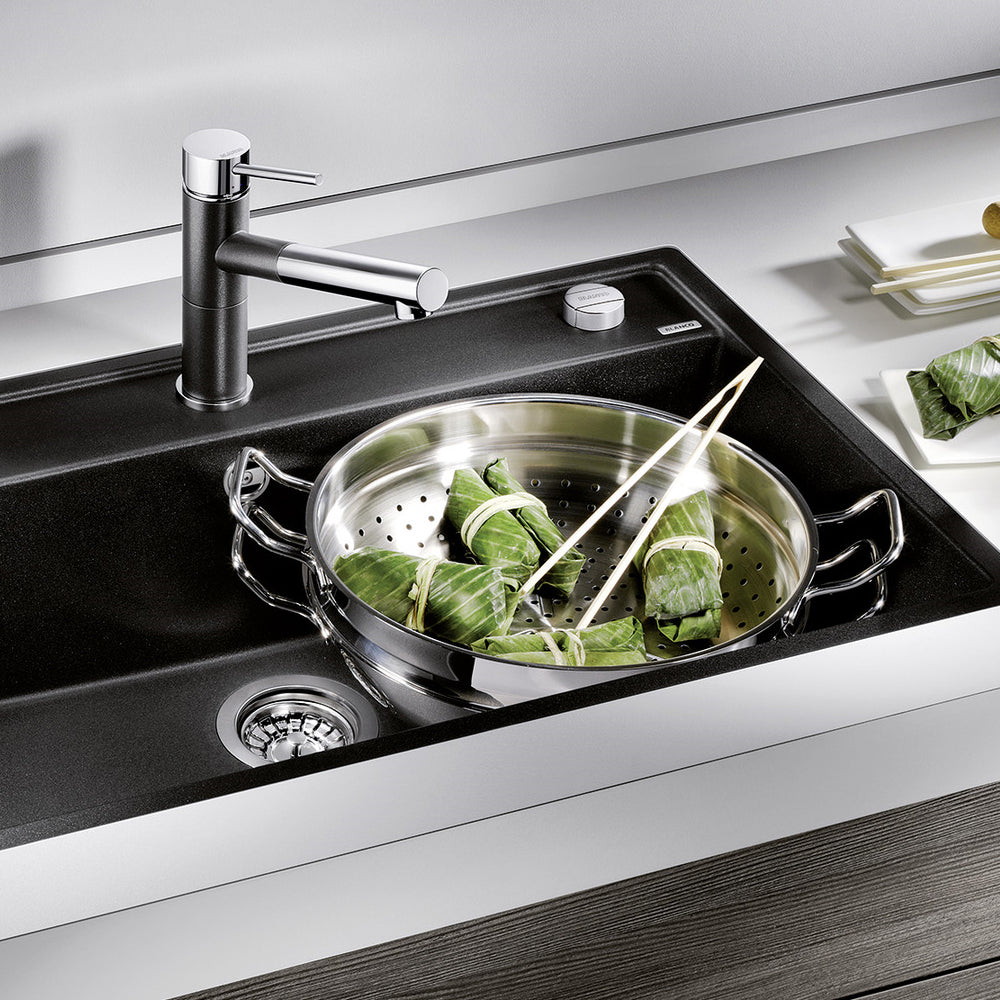 Granitna sudopera Blanco Silgranit DALAGO 8  sa podizačem čepa + drvena daska - 815x510x190