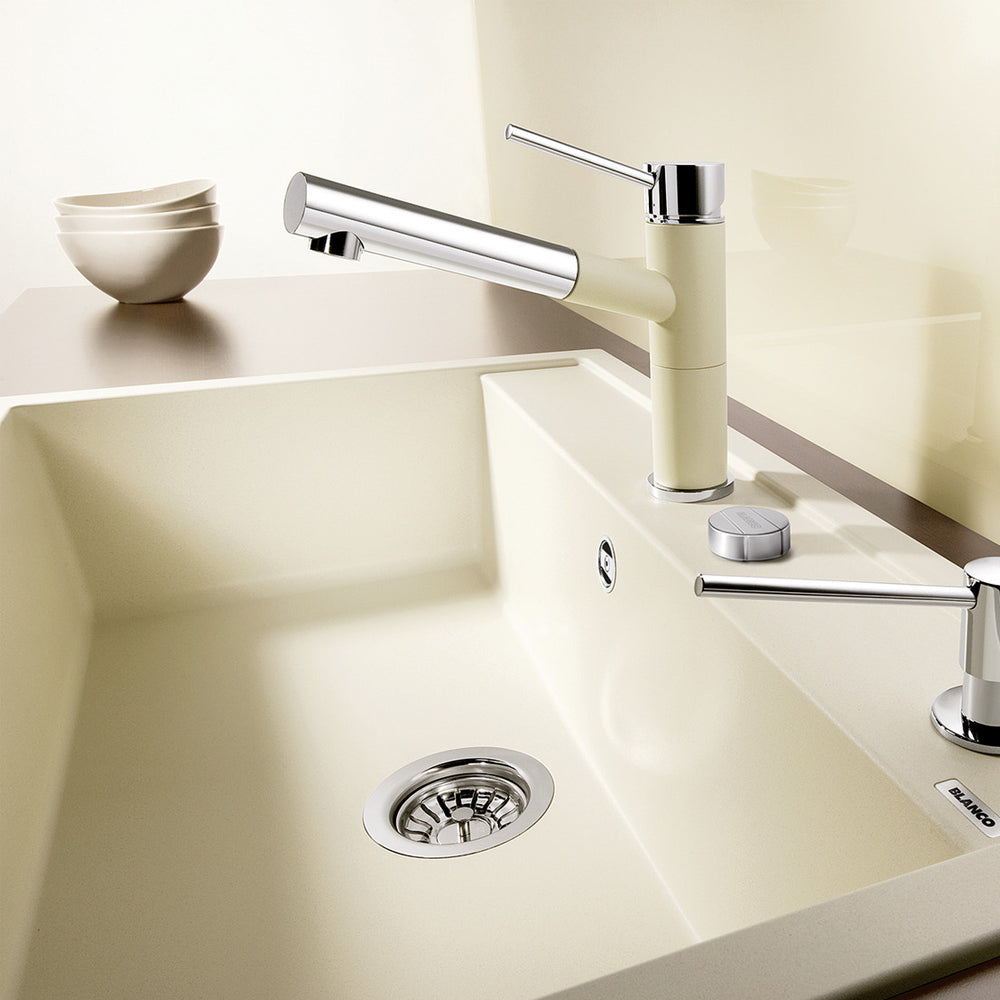 Granitna sudopera Blanco Silgranit DALAGO 8  sa podizačem čepa + drvena daska - 815x510x190