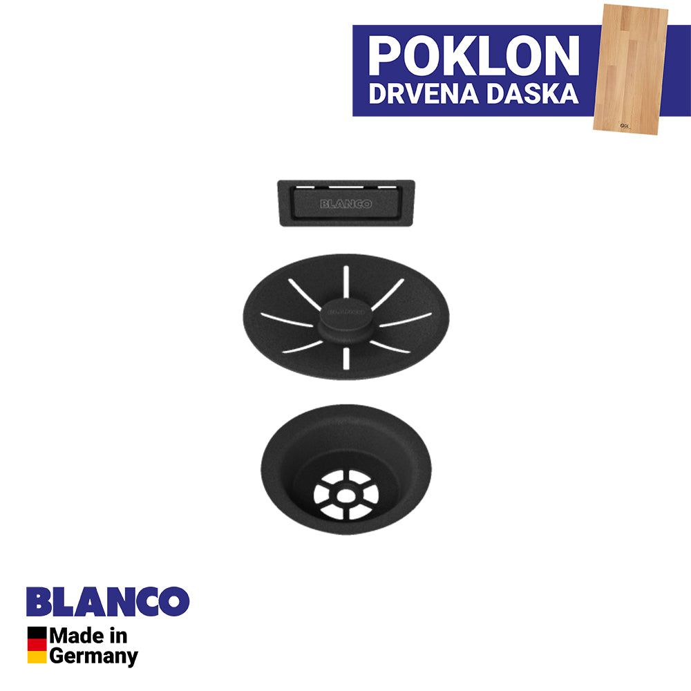 Granitna sudopera Blanco Silgranit ETAGON 6 Black Edition sa podizačem čepa + pribor + drvena daska - 600x510x220