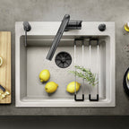 Granitna sudopera Blanco Silgranit ETAGON 6 Black Edition sa podizačem čepa + pribor + drvena daska - 600x510x220